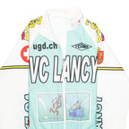 Mens Blue & White Graphic Polyester Zip Jacket XXS Sports Cycling Retro