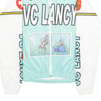 Mens Blue & White Graphic Polyester Zip Jacket XXS Sports Cycling Retro