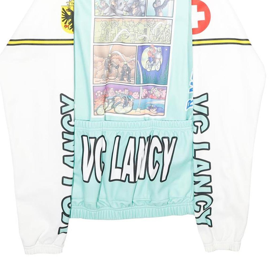 Mens Blue & White Graphic Polyester Zip Jacket XXS Sports Cycling Retro