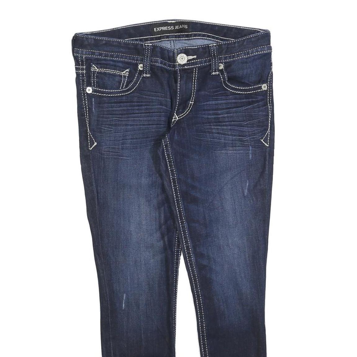EXPRESS Womens Slim Dark Blue Denim Jeans W30 L28 Stylish Contrast Stitching
