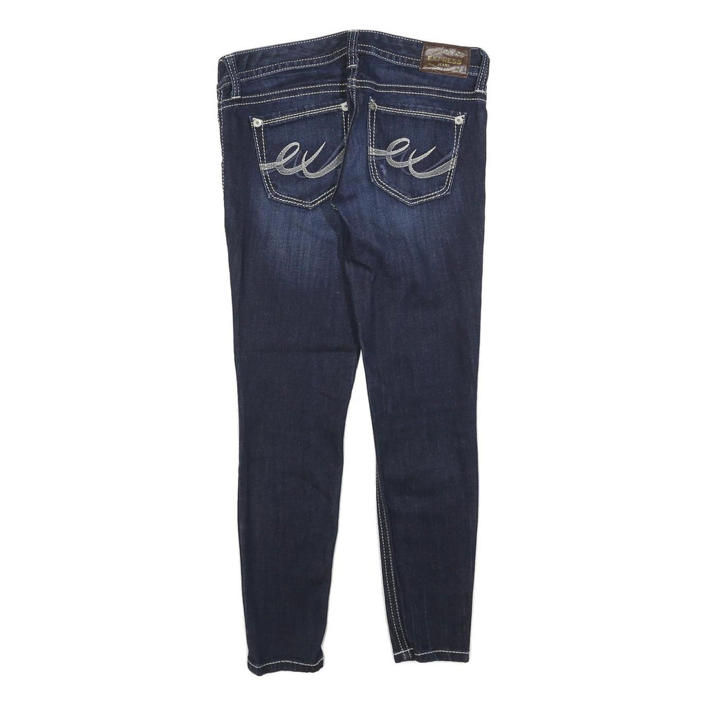 EXPRESS Womens Slim Dark Blue Denim Jeans W30 L28 Stylish Contrast Stitching