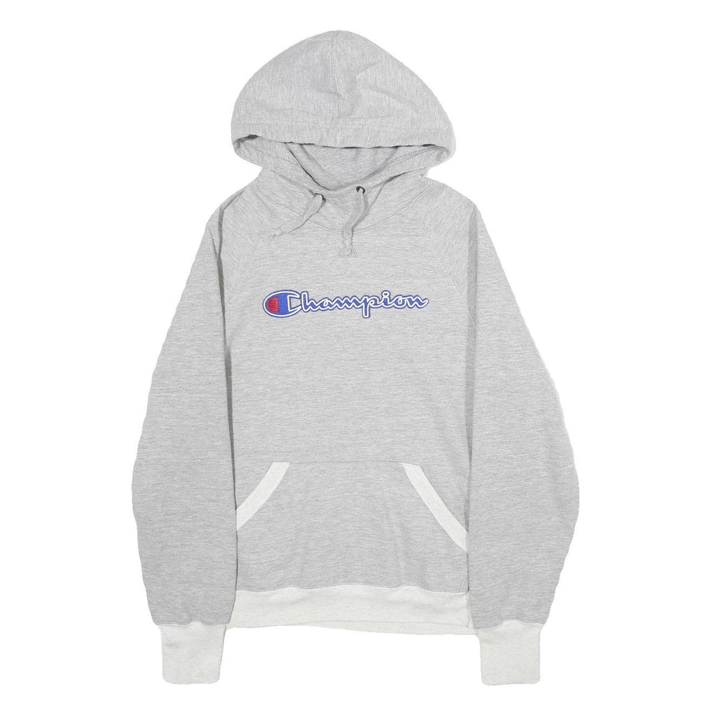 CHAMPION Mens Grey Cotton Blend Pullover Hoodie S Classic Logo Sweatshirt