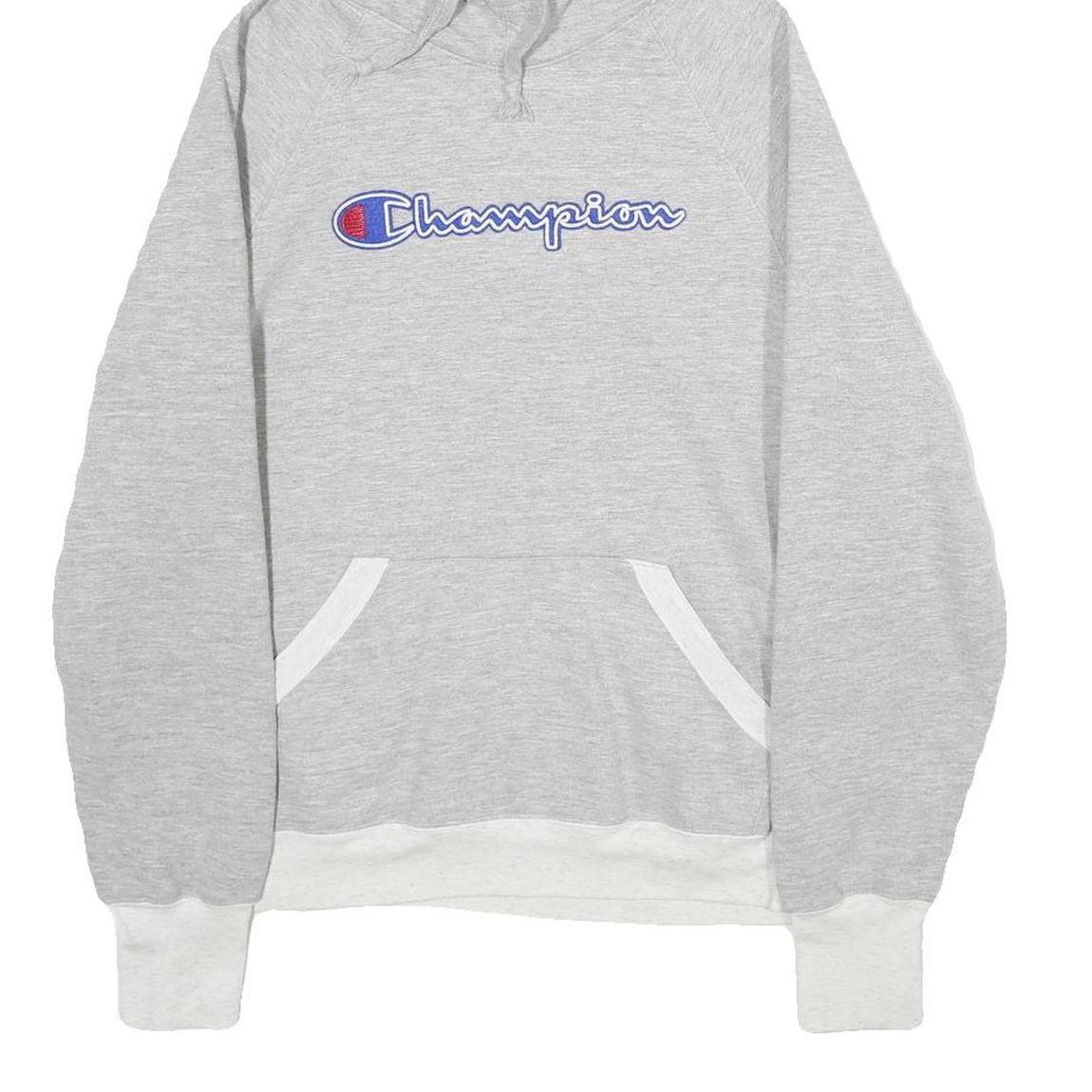 CHAMPION Mens Grey Cotton Blend Pullover Hoodie S Classic Logo Sweatshirt