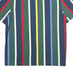 KARL KANI Mens Blue Green Red Yellow Striped Graphic T-Shirt S Short Sleeve Crew