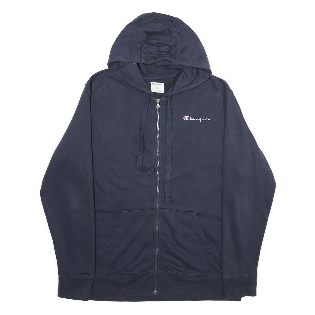 CHAMPION Mens Navy Blue Full Zip Hoodie L Cotton Blend Casual Sweatshirt