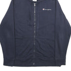 CHAMPION Mens Navy Blue Full Zip Hoodie L Cotton Blend Casual Sweatshirt