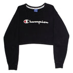 CHAMPION Cropped Womens Sweatshirt Black Crew Neck USA S