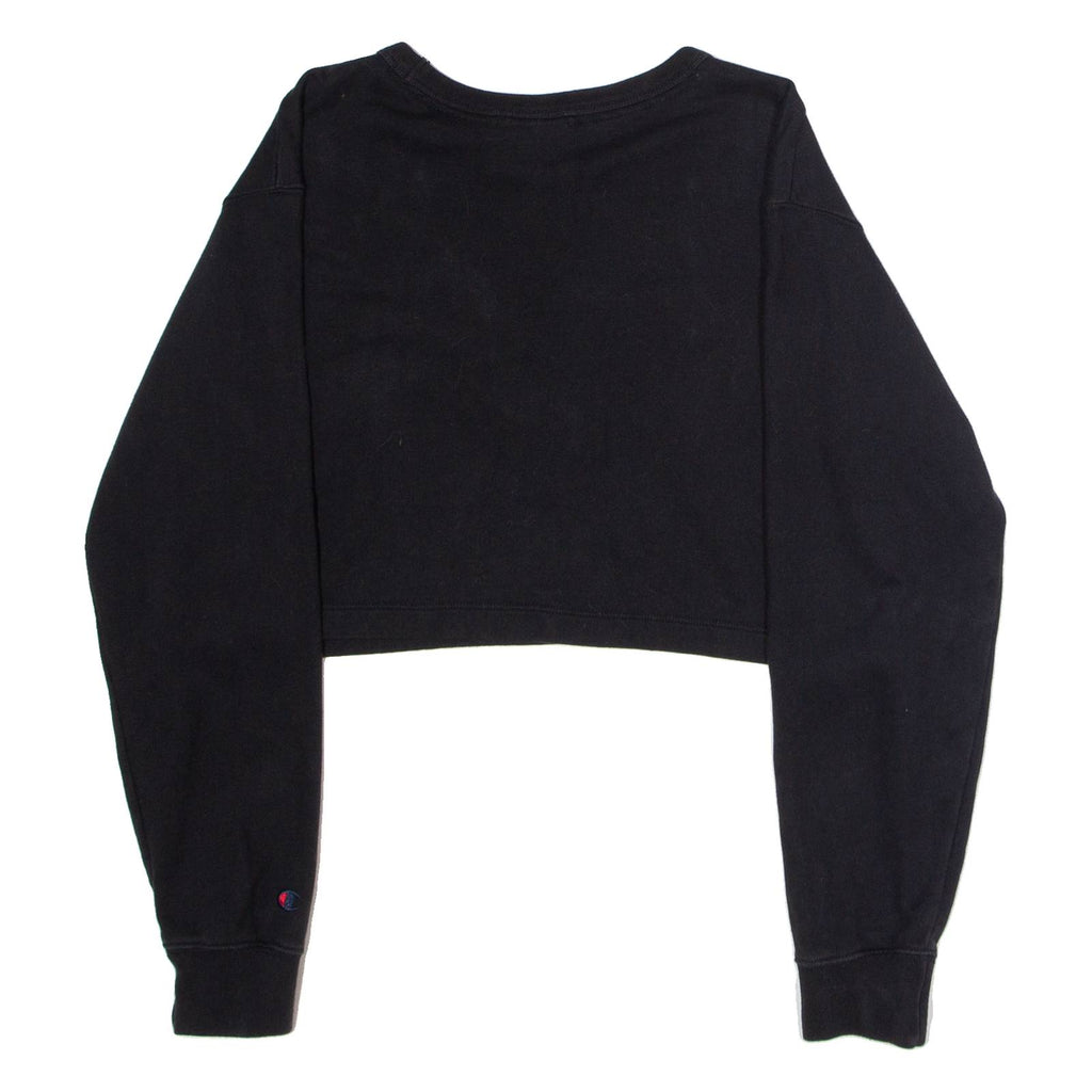CHAMPION Cropped Womens Sweatshirt Black Crew Neck USA S