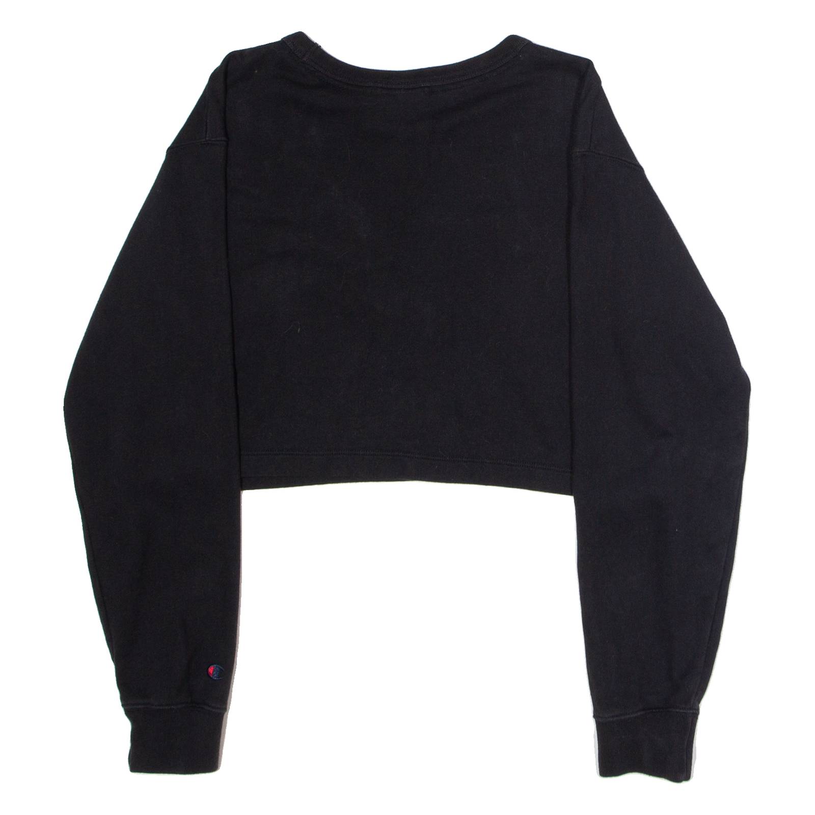 CHAMPION Cropped Womens Sweatshirt Black Crew Neck USA S