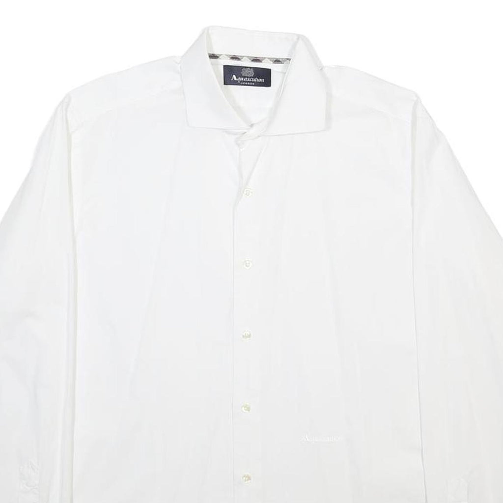 AQUASCUTUM Mens White Formal Shirt L Classic Cotton Blend Button Collar