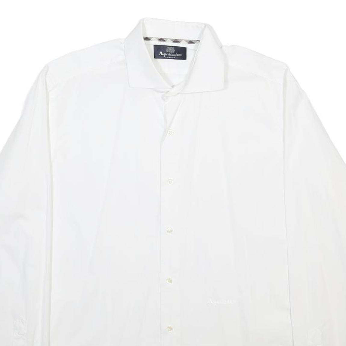 AQUASCUTUM Mens White Formal Shirt L Classic Cotton Blend Button Collar