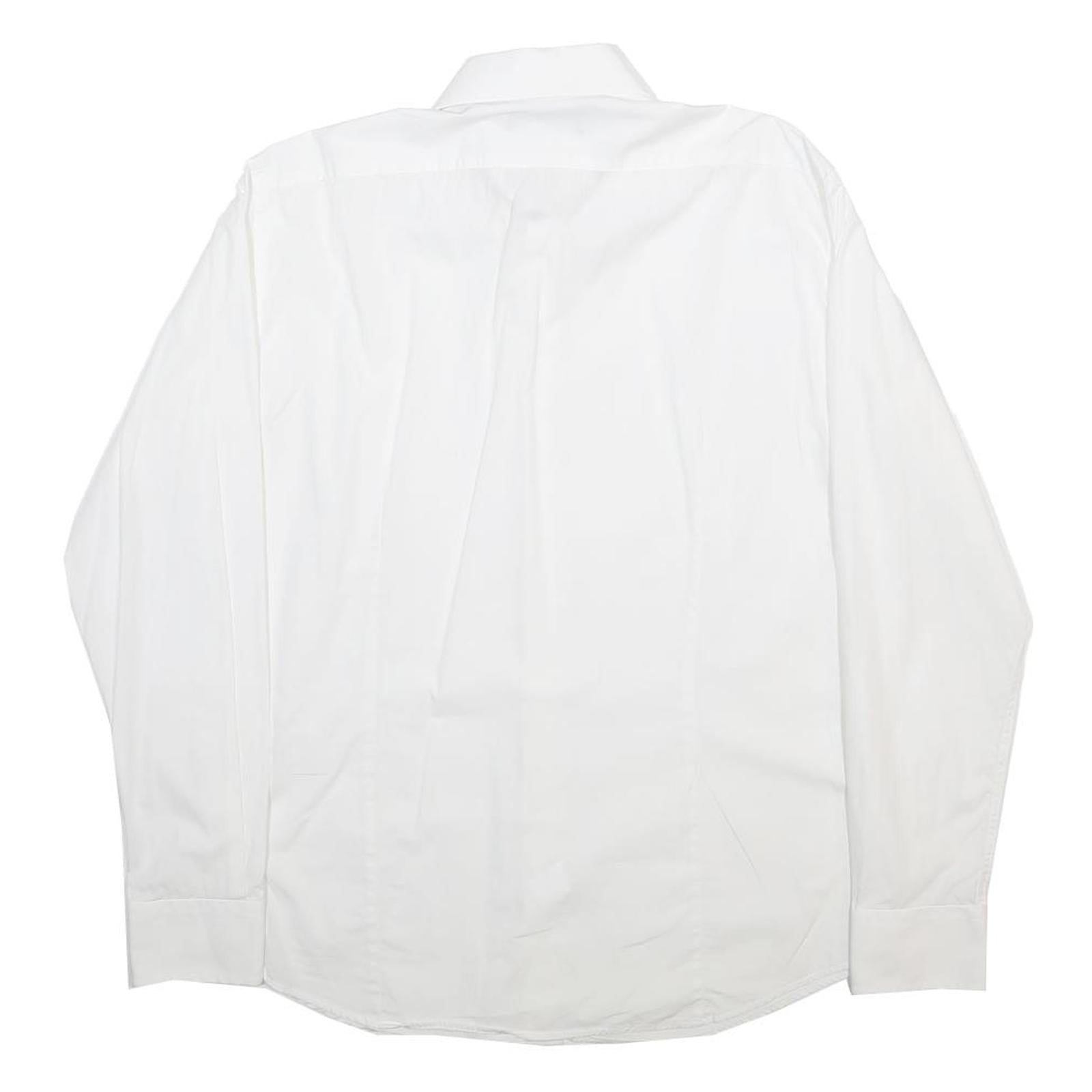AQUASCUTUM Mens White Formal Shirt L Classic Cotton Blend Button Collar
