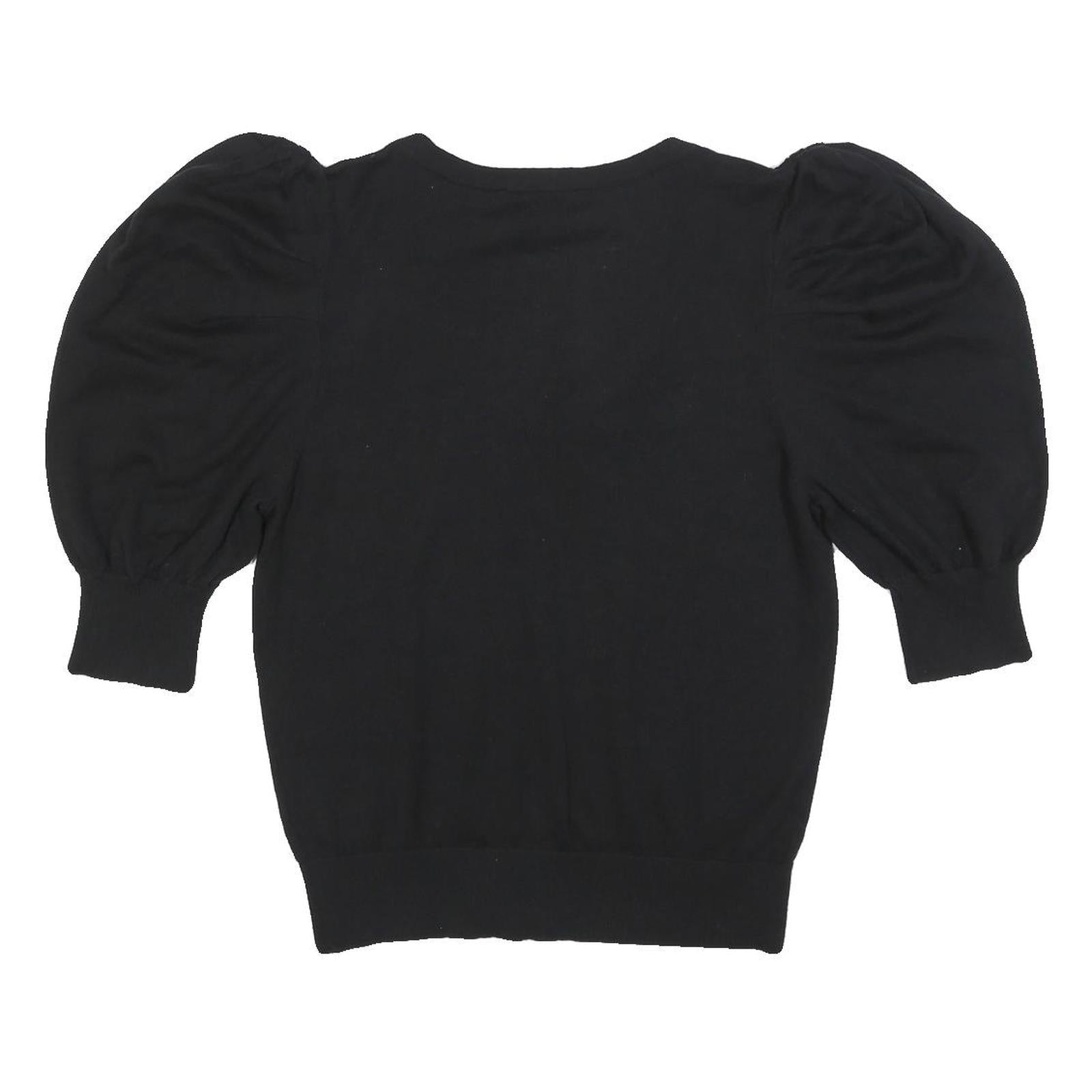 DKNY Womens Black Plain Jumper V-Neck Basic Knit L Puff Sleeve Stylish