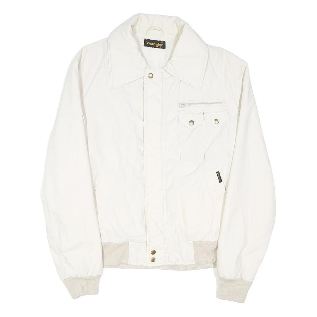 WRANGLER Mens White Polyester Blend Jacket M Button Closure Plain Casual