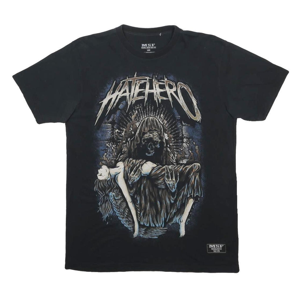 MSF Mens Black Hatehero Graphic T-Shirt L Short Sleeve Crew Neck Cotton Blend