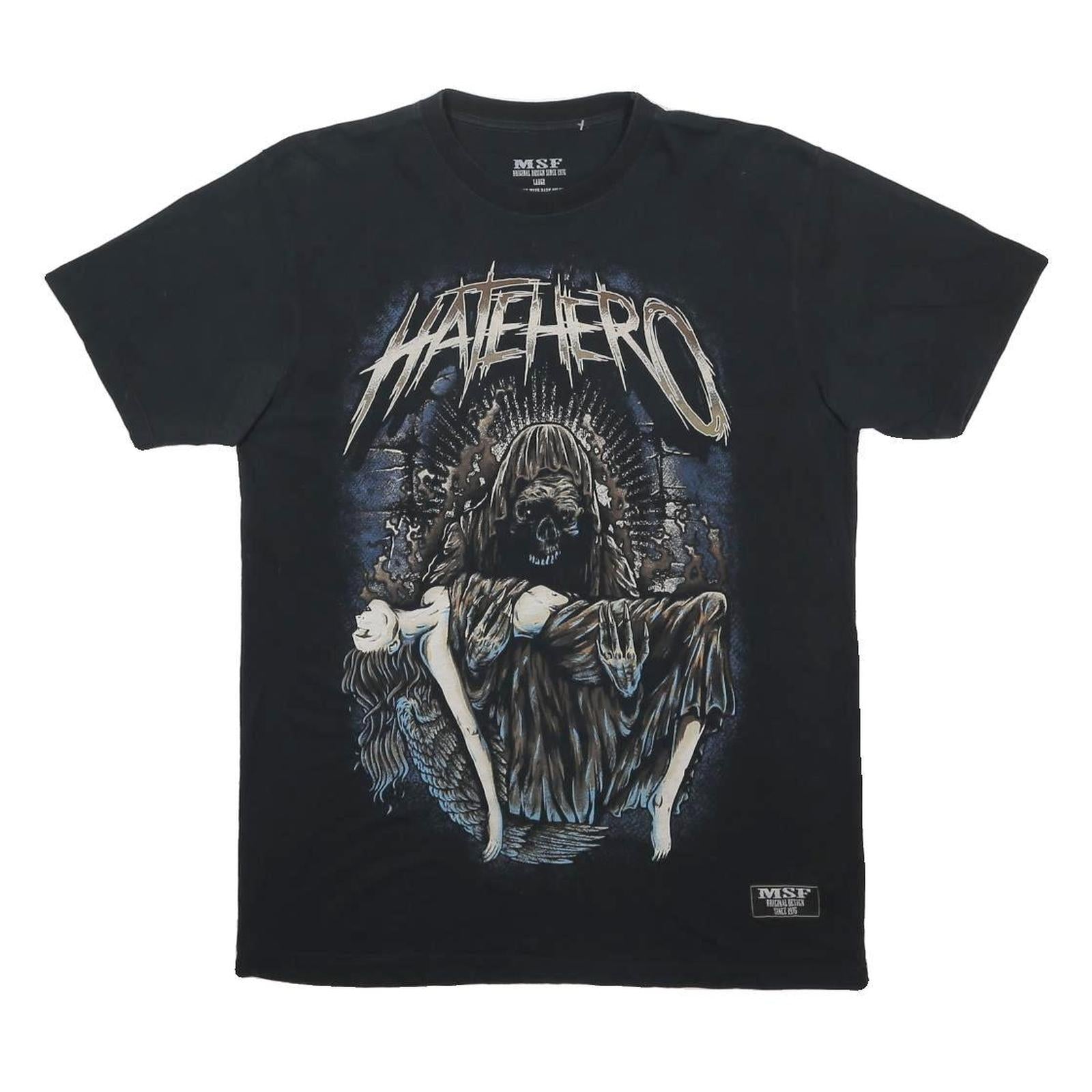 MSF Mens Black Hatehero Graphic T-Shirt L Short Sleeve Crew Neck Cotton Blend