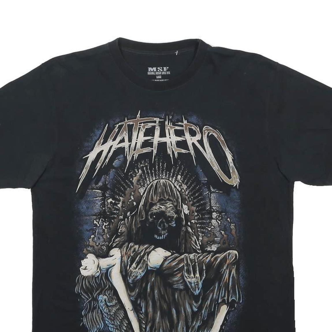 MSF Mens Black Hatehero Graphic T-Shirt L Short Sleeve Crew Neck Cotton Blend