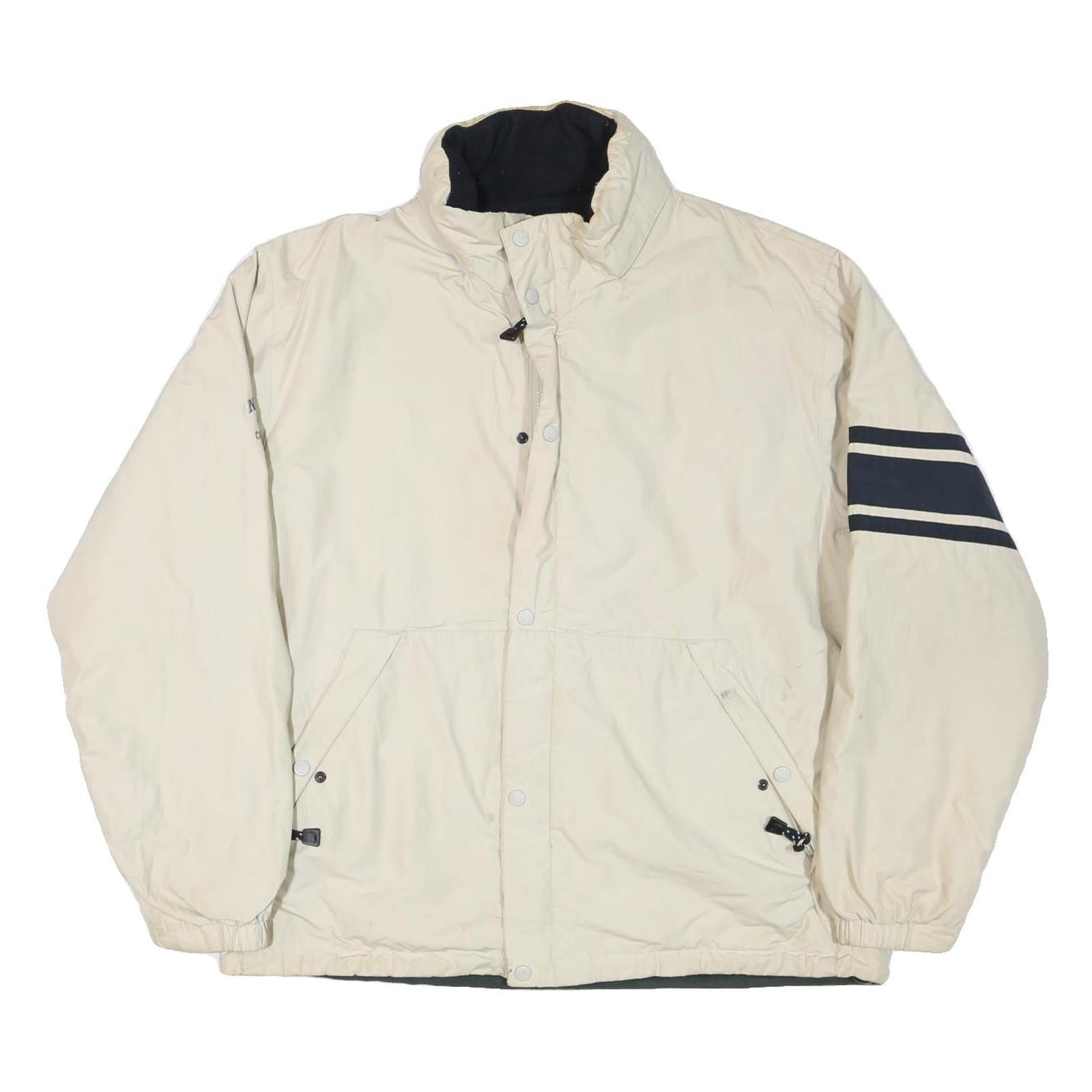 Mens Cream Navy Stripe Zip Jacket L Polyester Blend Outdoor Casual Stylish