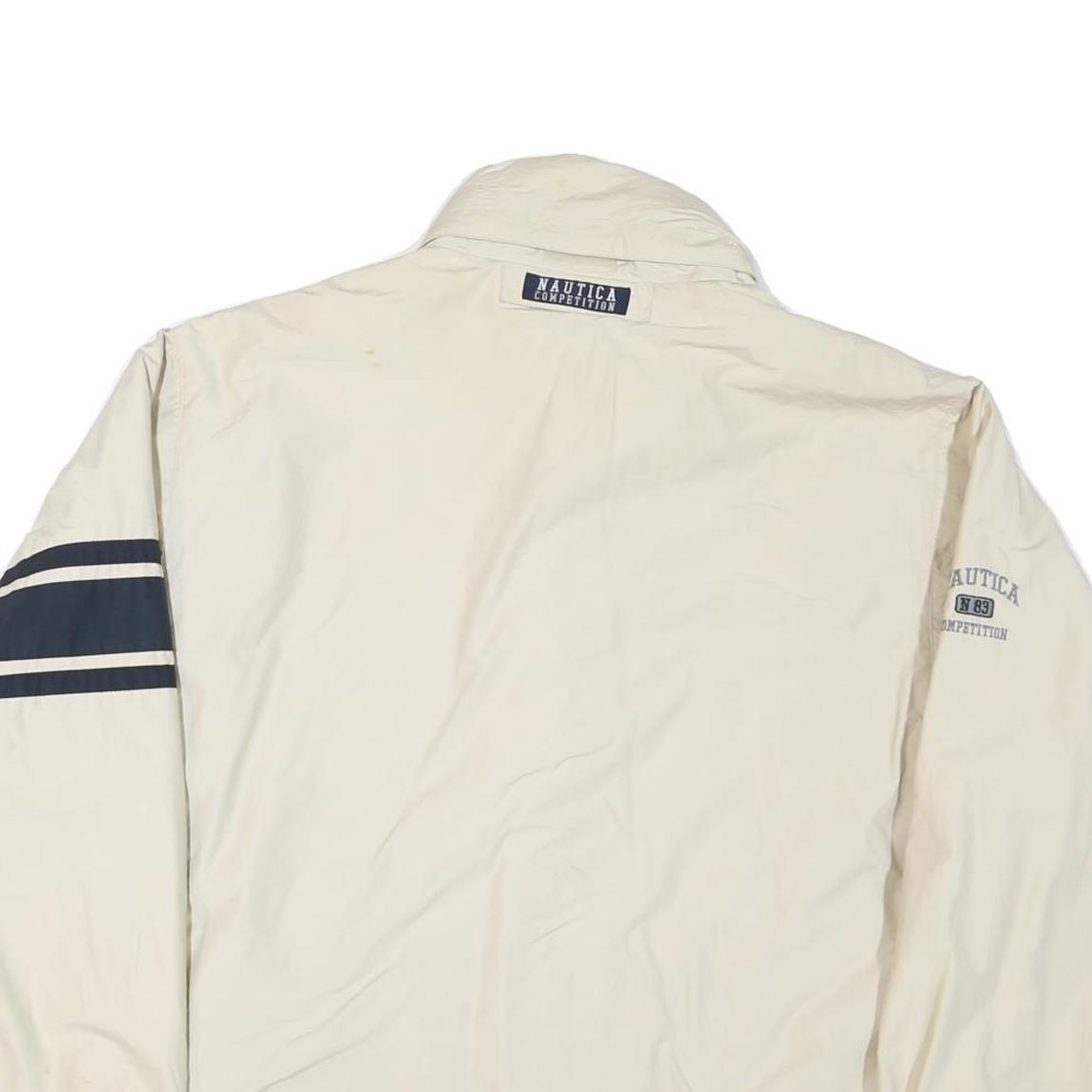 Mens Cream Navy Stripe Zip Jacket L Polyester Blend Outdoor Casual Stylish