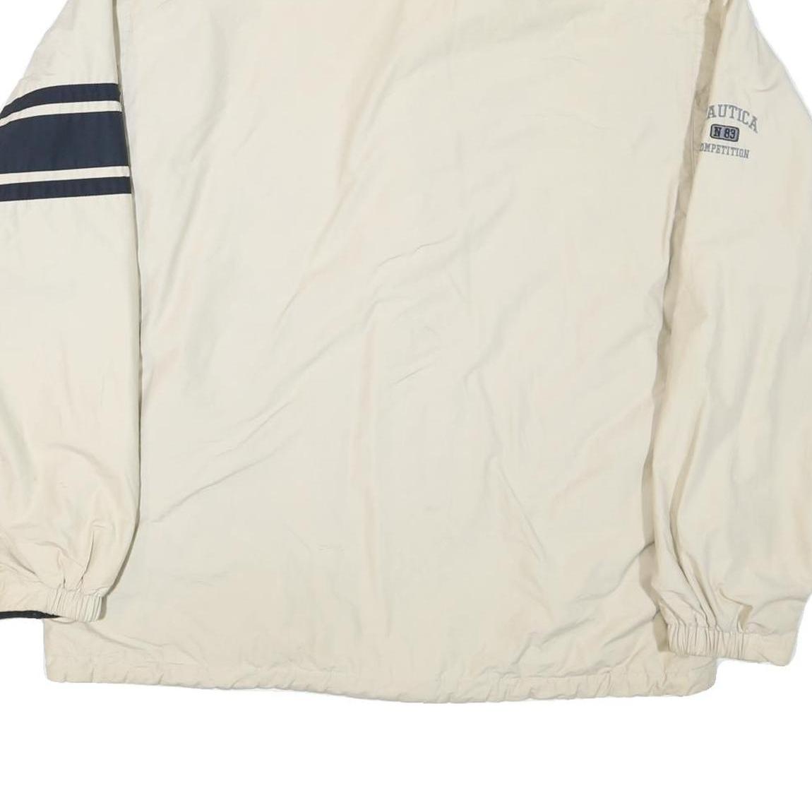 Mens Cream Navy Stripe Zip Jacket L Polyester Blend Outdoor Casual Stylish
