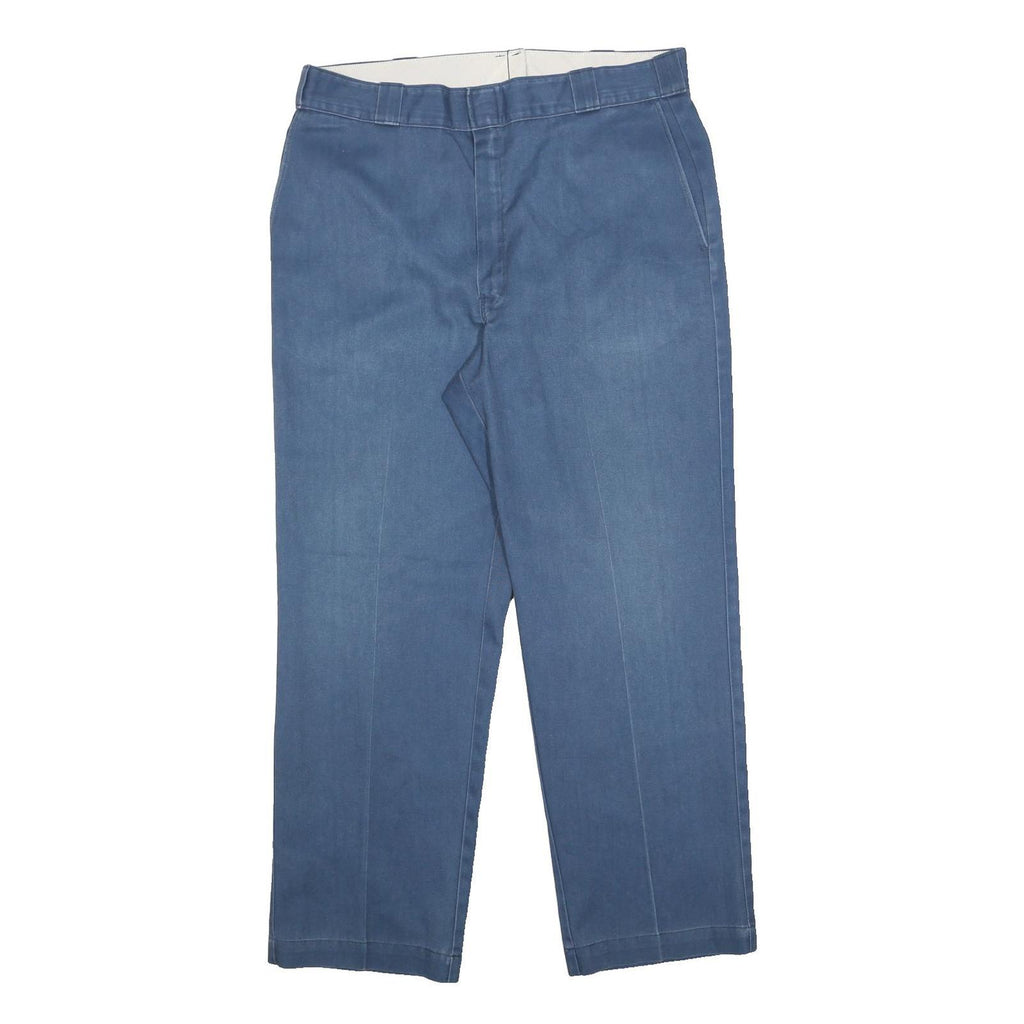 DICKIES Mens Regular Blue Cotton Blend Zip Trousers W38 L30 Workwear Relaxed