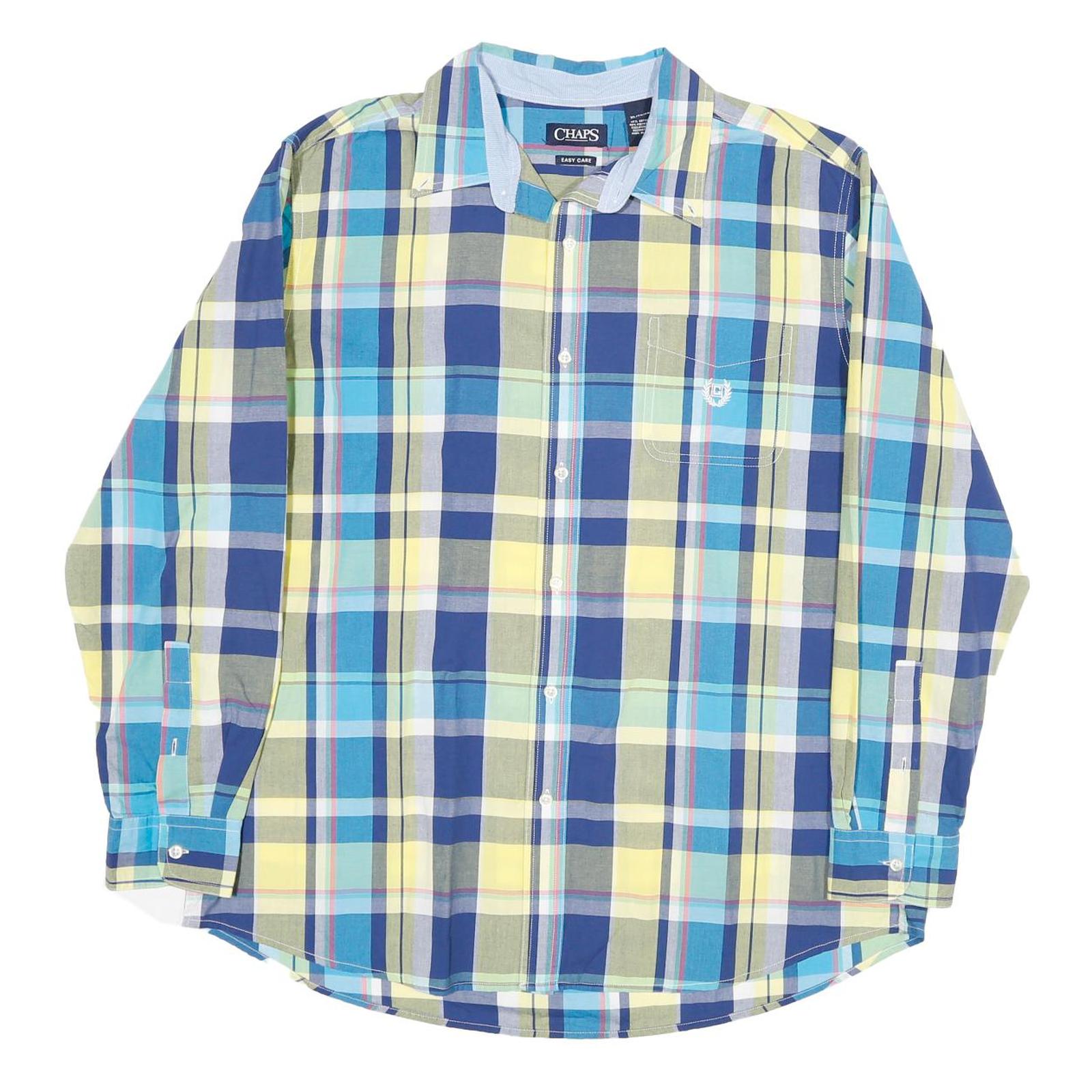CHAPS Mens Blue & Yellow Check Shirt XL Casual Cotton Button Down Long Sleeve