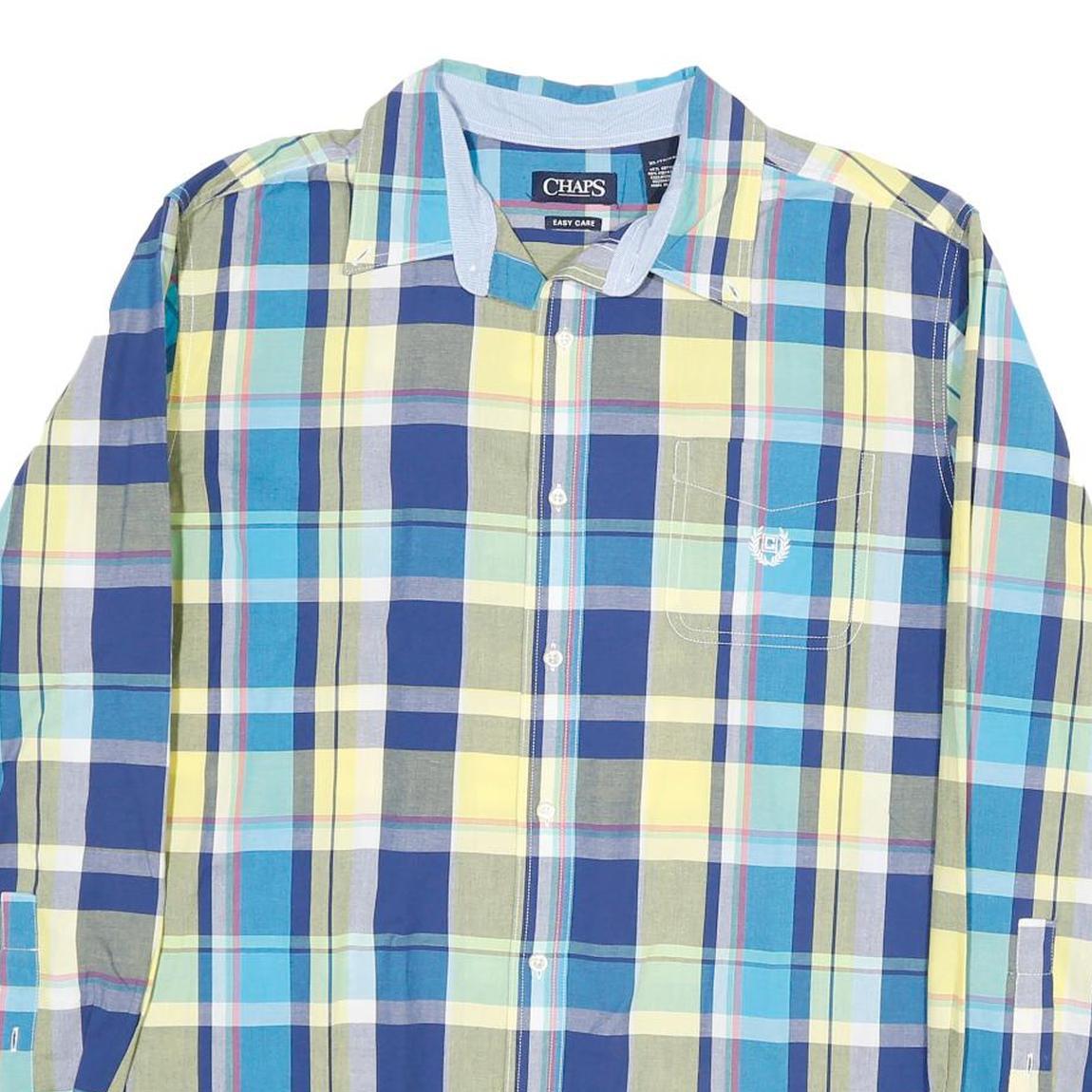 CHAPS Mens Blue & Yellow Check Shirt XL Casual Cotton Button Down Long Sleeve