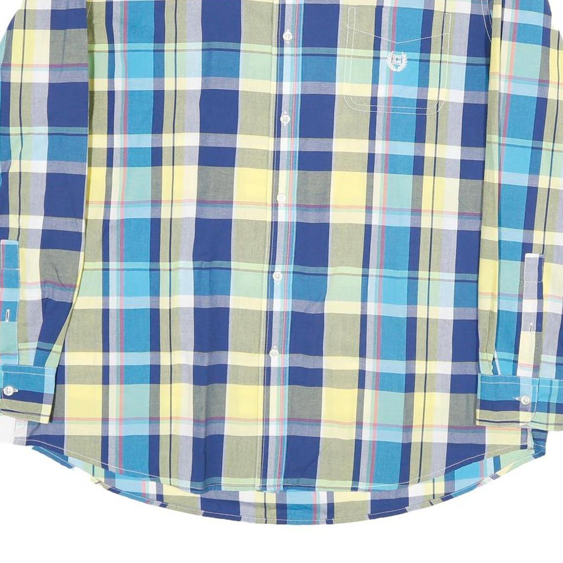 CHAPS Mens Blue & Yellow Check Shirt XL Casual Cotton Button Down Long Sleeve