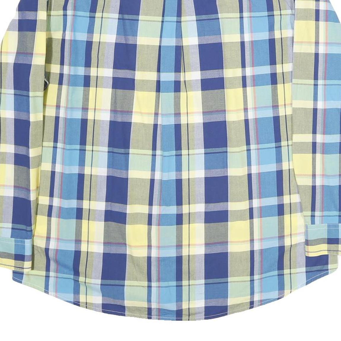 CHAPS Mens Blue & Yellow Check Shirt XL Casual Cotton Button Down Long Sleeve