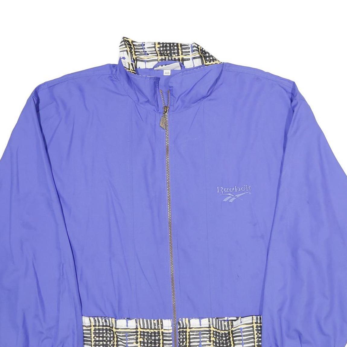 REEBOK Mens Blue Printed Trim Jacket M Polyester Zip Athletic Sportswear