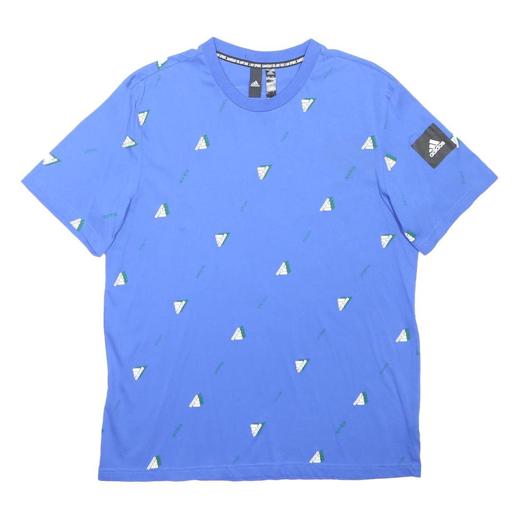 ADIDAS Mens Blue Logo Print T-Shirt L Short Sleeve Crew Neck Sports Casual