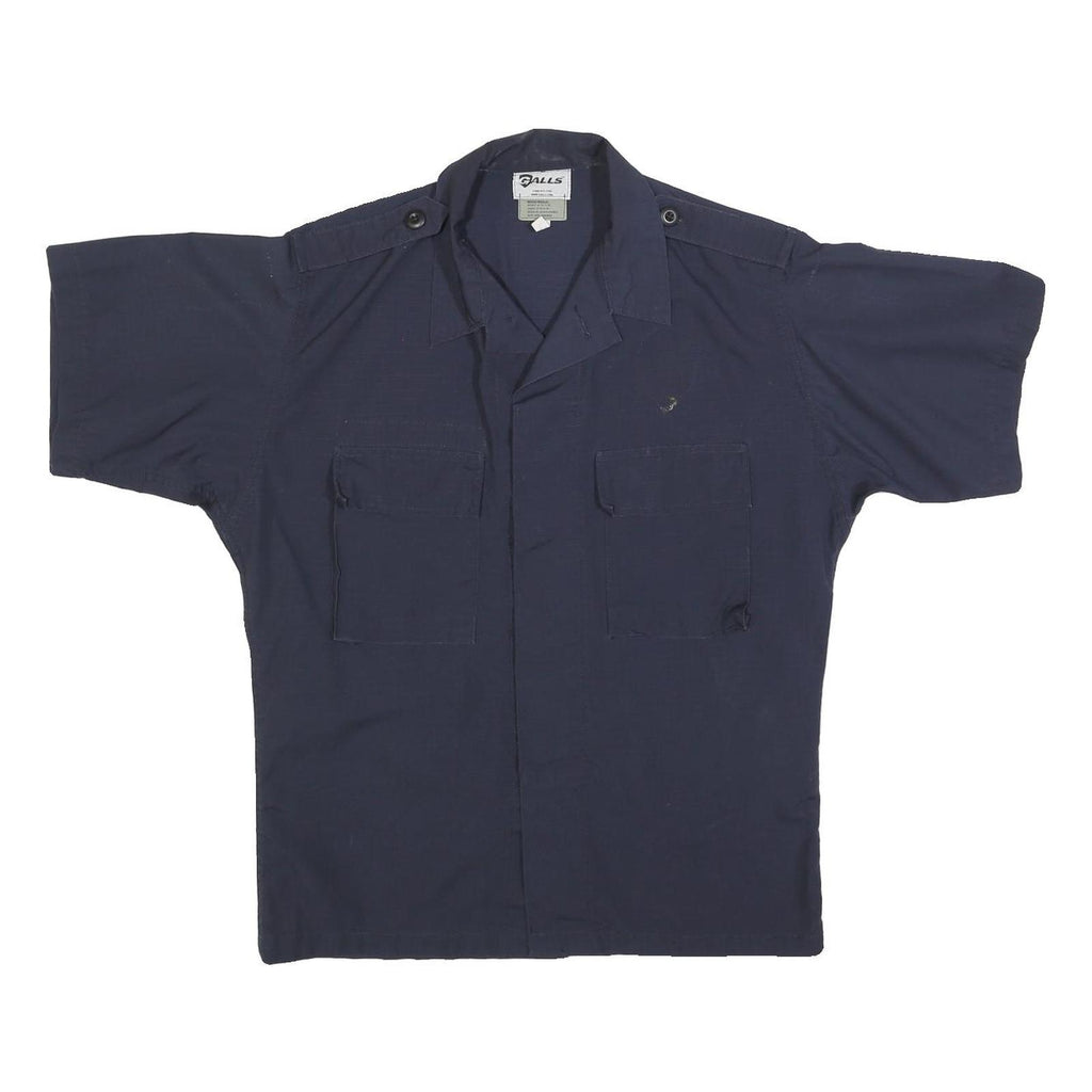 GALLS Mens Navy Blue Workwear Shirt M Cotton Blend Short Sleeve Pockets