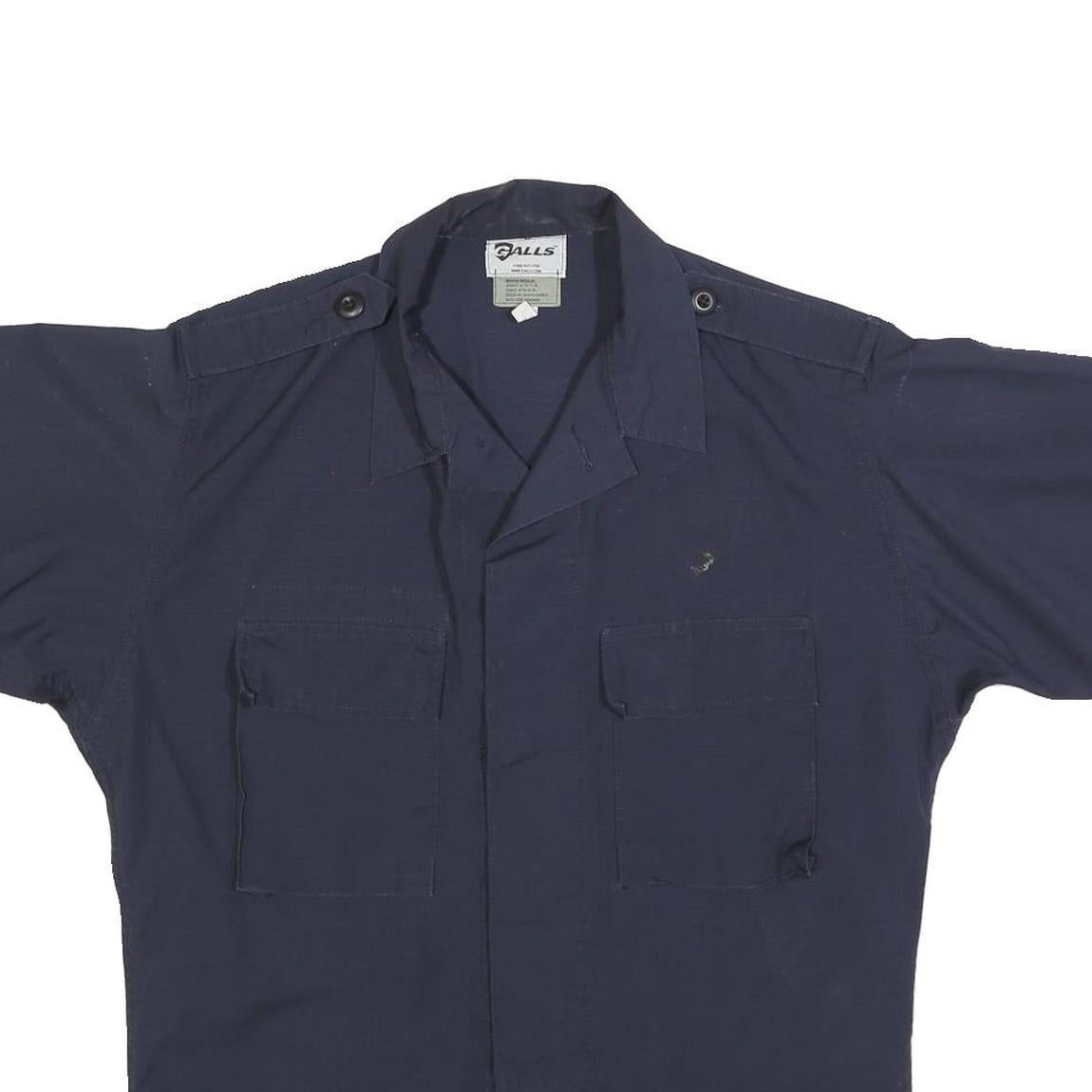 GALLS Mens Navy Blue Workwear Shirt M Cotton Blend Short Sleeve Pockets