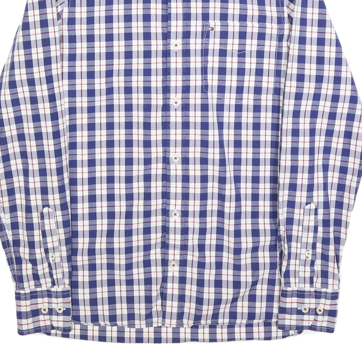 TOMMY HILFIGER Mens Blue & White Check Shirt XS Classic Button-Down Cotton Blend
