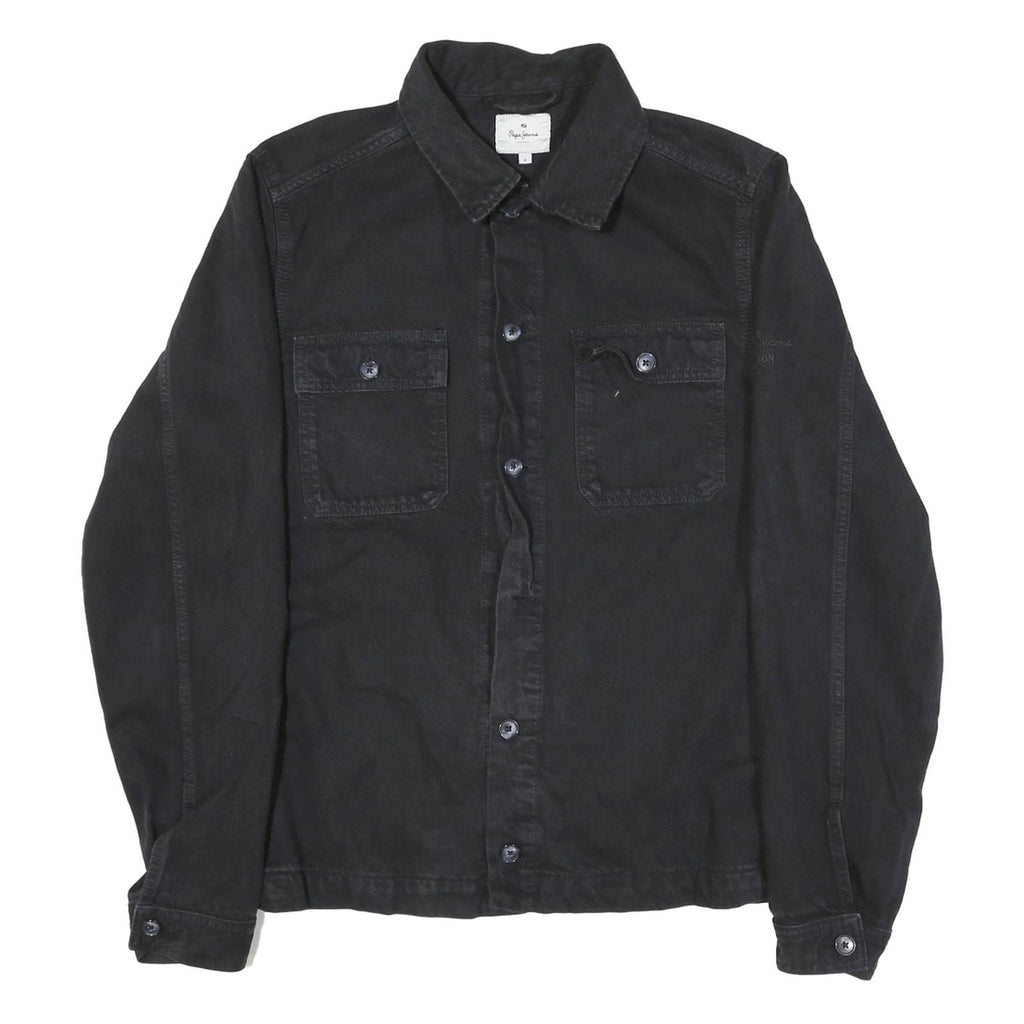PEPE JEANS Mens Black Cotton Blend Button Jacket M Plain Casual Outerwear