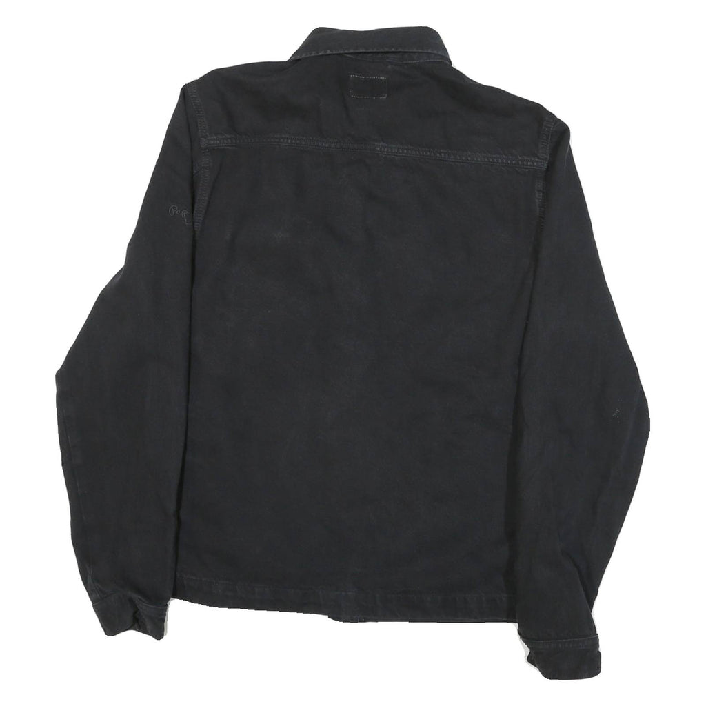 PEPE JEANS Mens Black Cotton Blend Button Jacket M Plain Casual Outerwear
