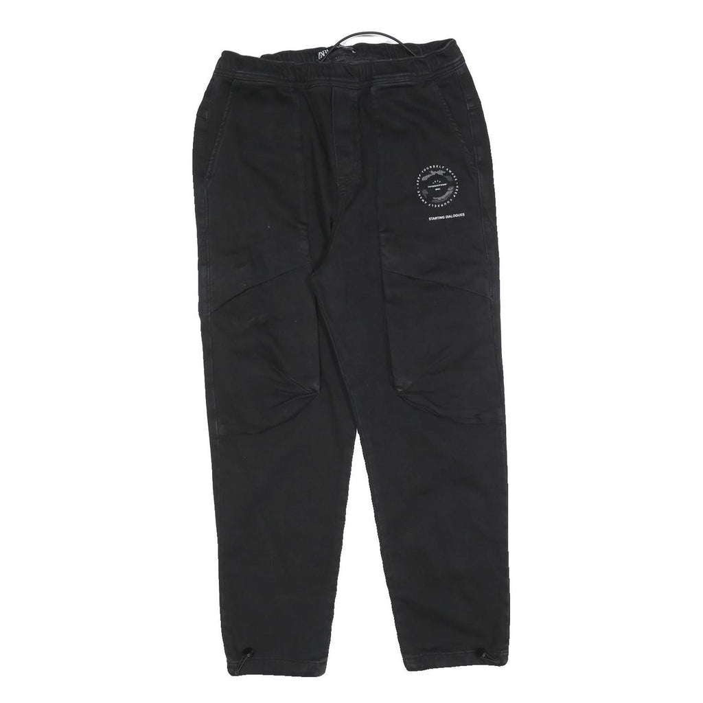 ZARA Mens Cotton Blend Black Regular Fit Straight Trousers W30 L26 Casual