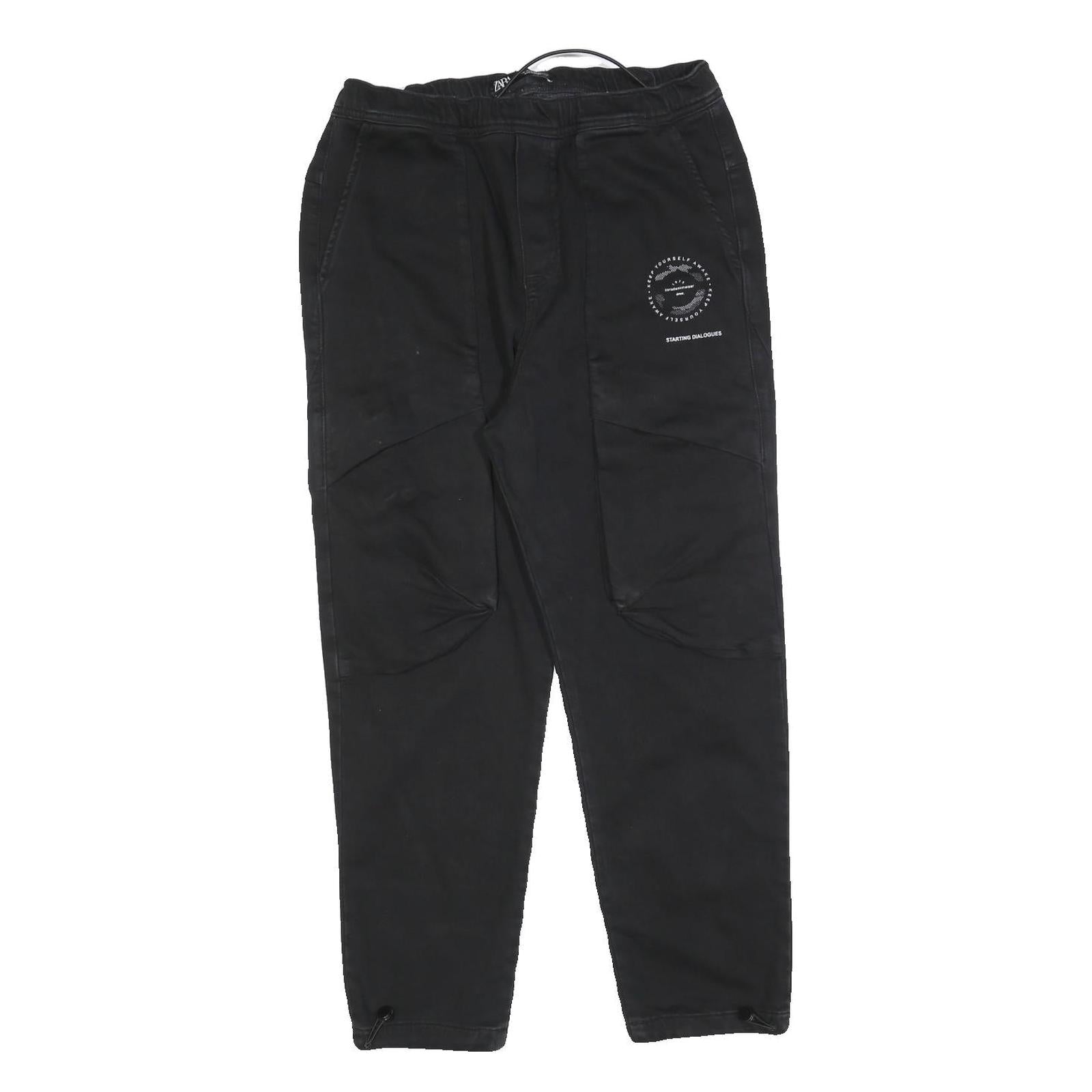 ZARA Mens Cotton Blend Black Regular Fit Straight Trousers W30 L26 Casual