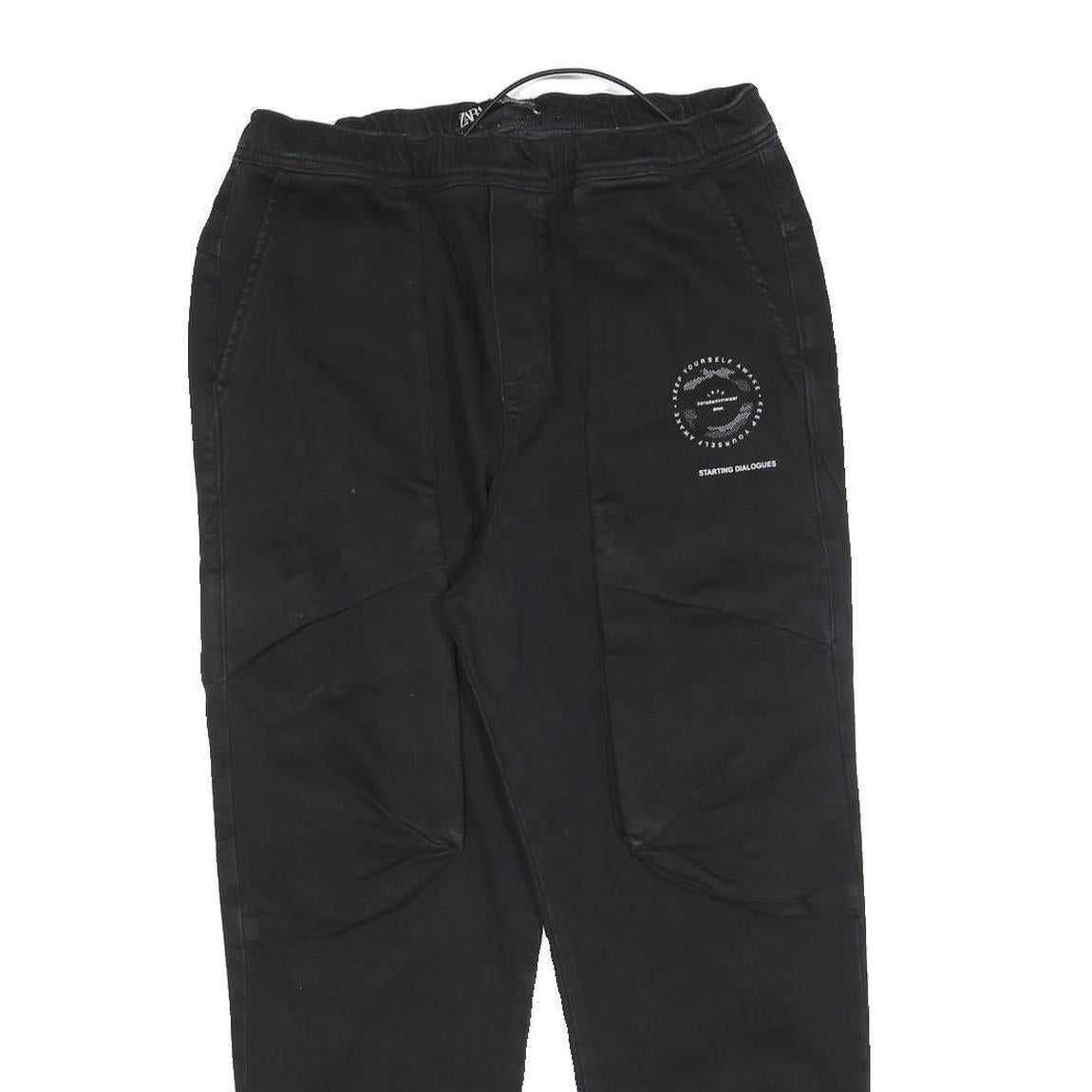 ZARA Mens Cotton Blend Black Regular Fit Straight Trousers W30 L26 Casual