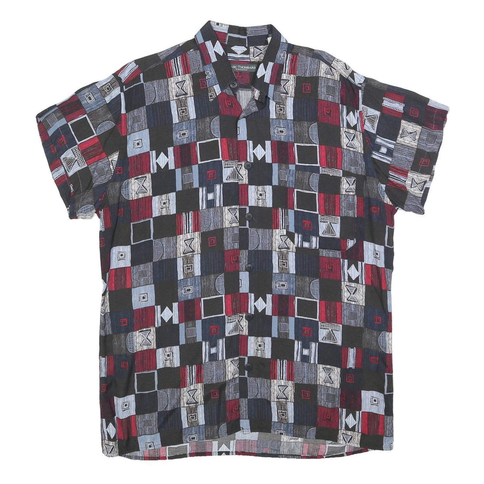 MARC THOMBARD Mens Black & Red Pattern Shirt L Geometric Print Casual Button