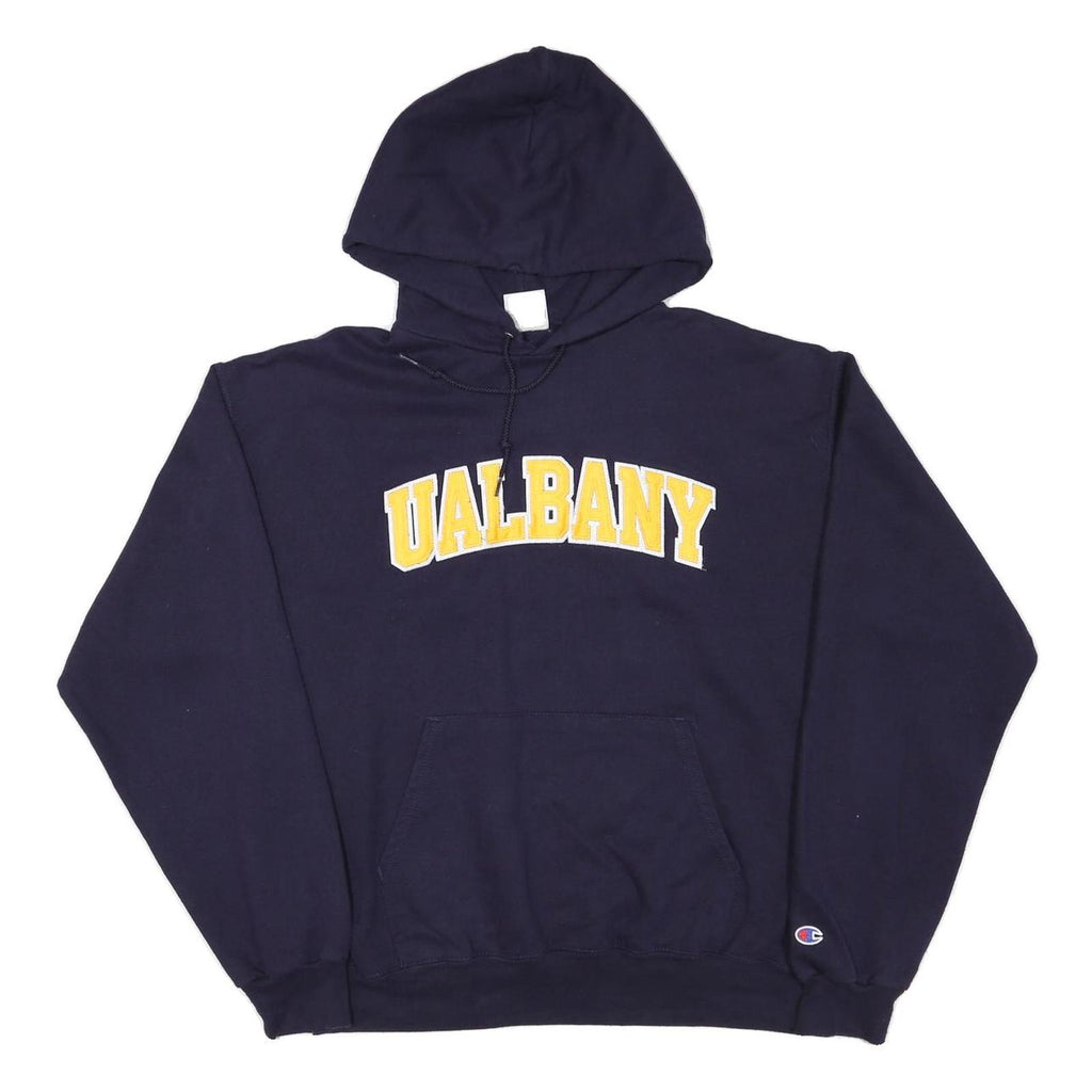 CHAMPION Mens Navy Blue UAlbany Pullover Hoodie L Cotton Blend Casual