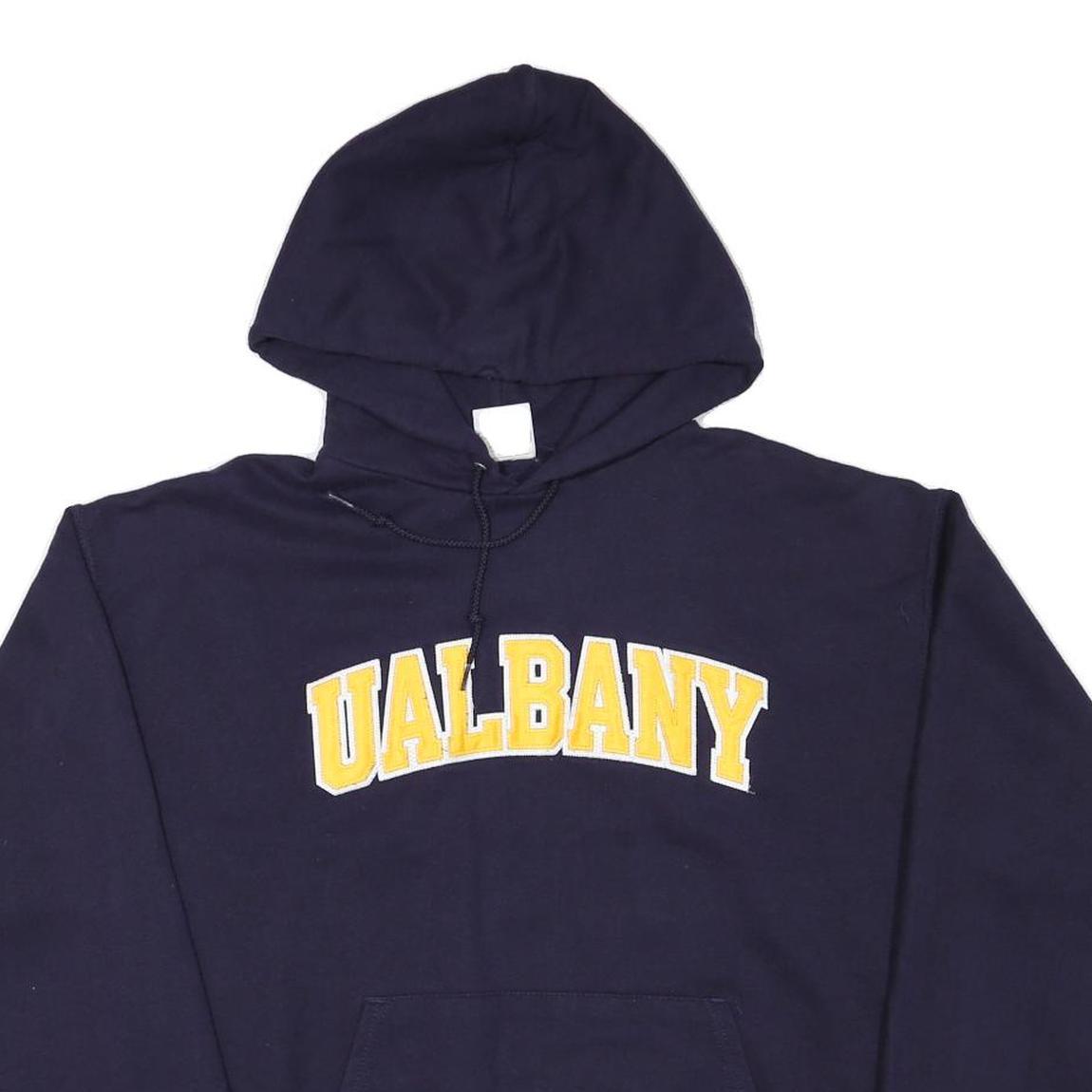 CHAMPION Mens Navy Blue UAlbany Pullover Hoodie L Cotton Blend Casual