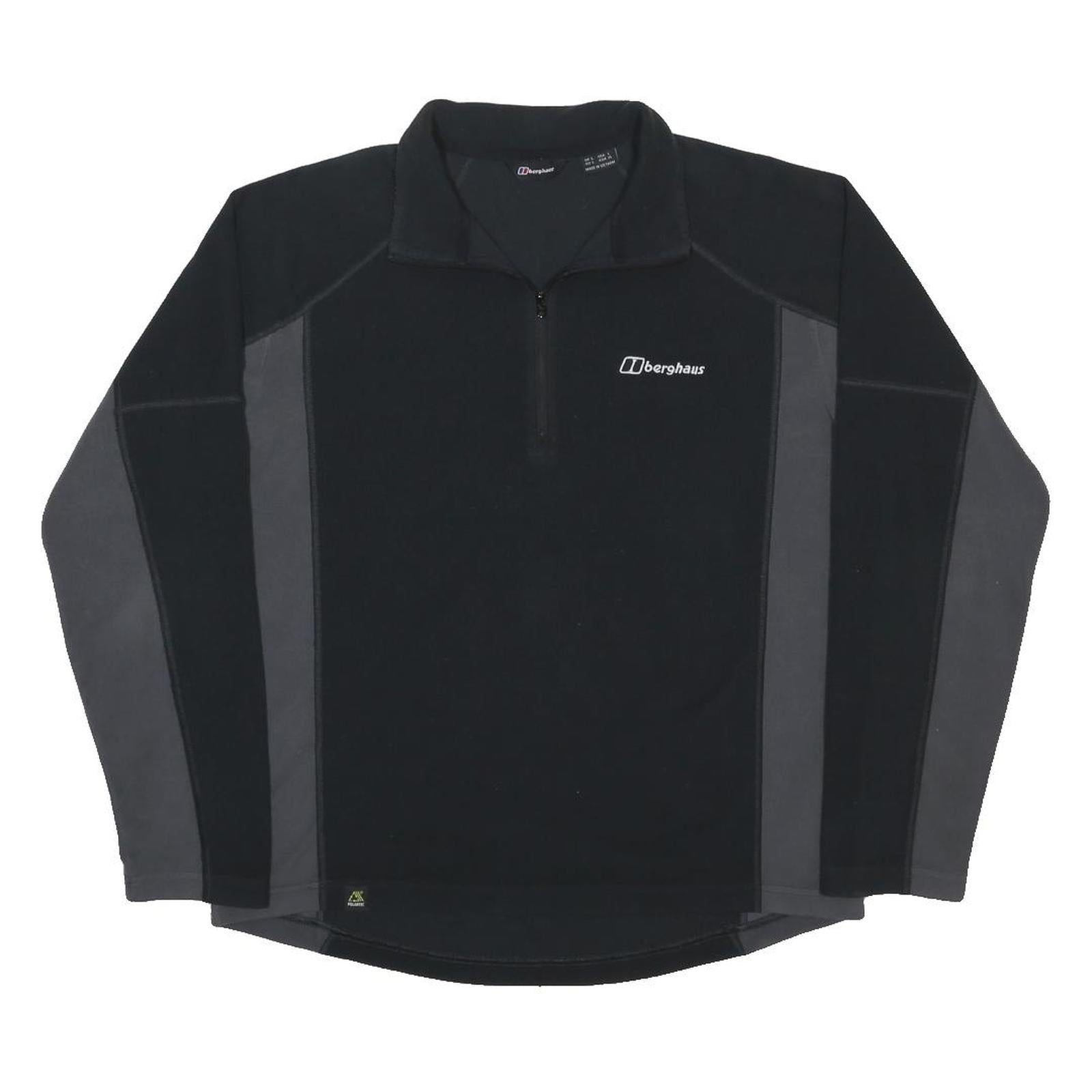 BERGHAUS Mens Black & Grey Outdoor Pullover Polyester Jumper Size L Half Zip