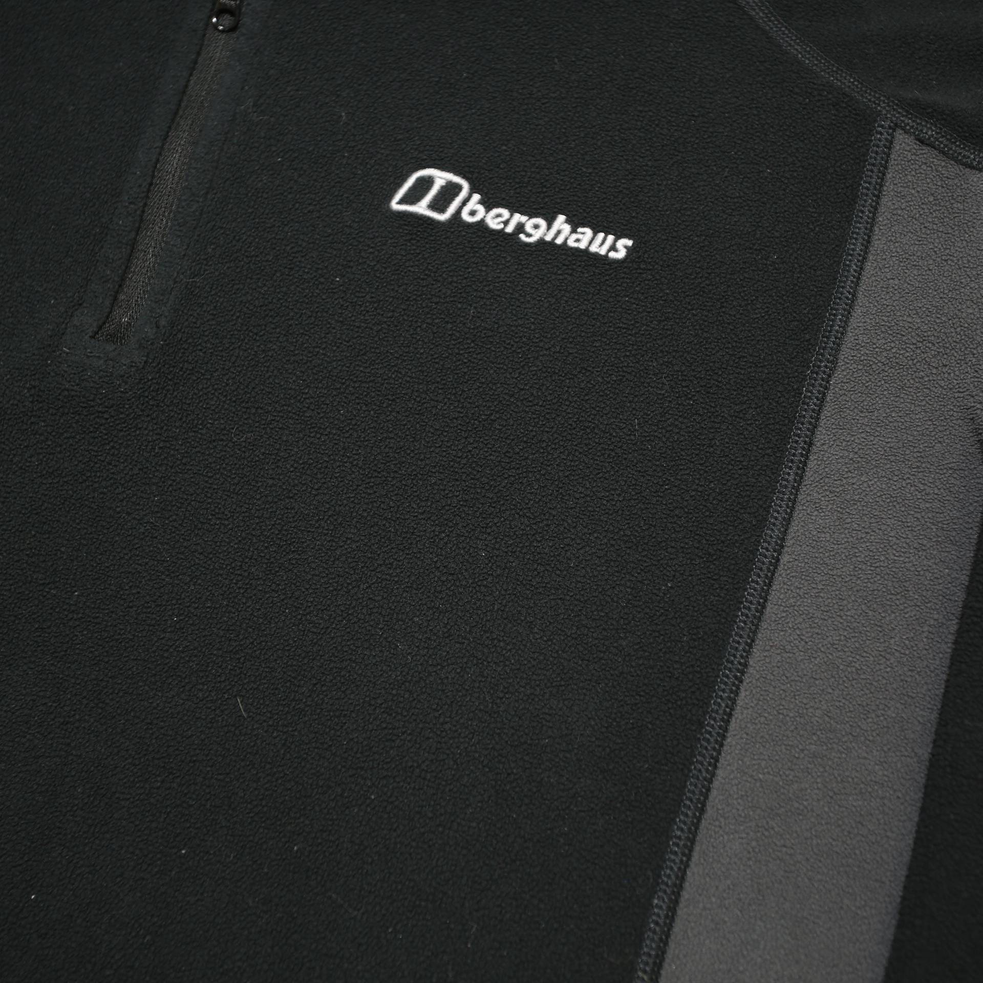 BERGHAUS Mens Black & Grey Outdoor Pullover Polyester Jumper Size L Half Zip
