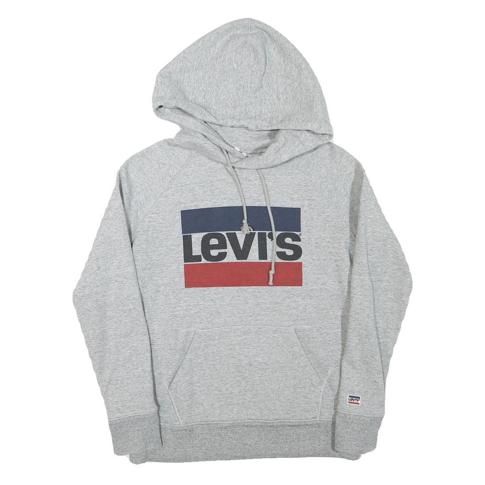 LEVI'S Mens Grey Cotton Blend Pullover Hoodie XXS Casual Logo Sweatshirt