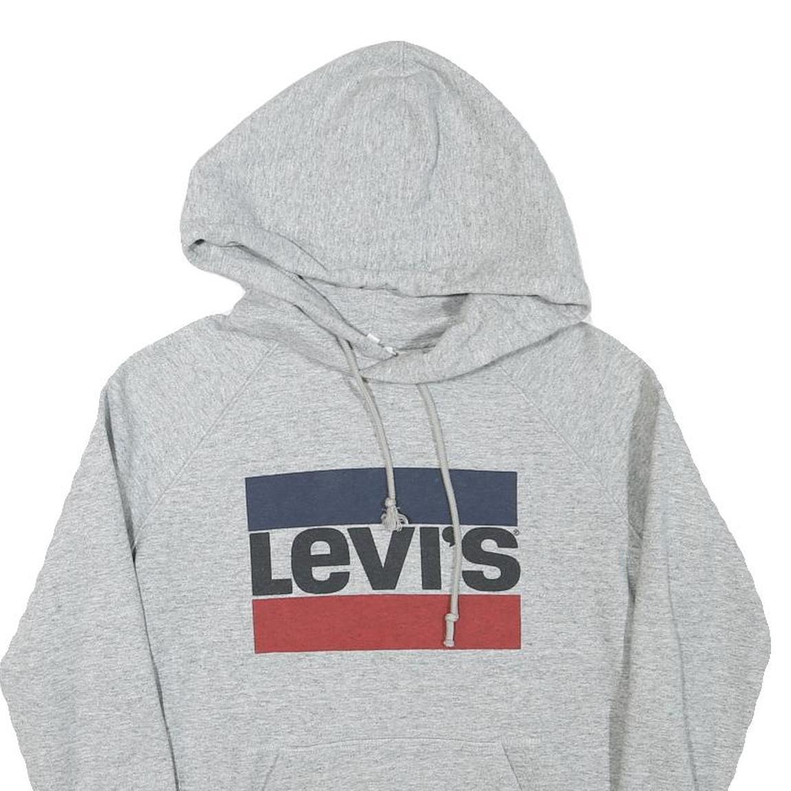 LEVI'S Mens Grey Cotton Blend Pullover Hoodie XXS Casual Logo Sweatshirt