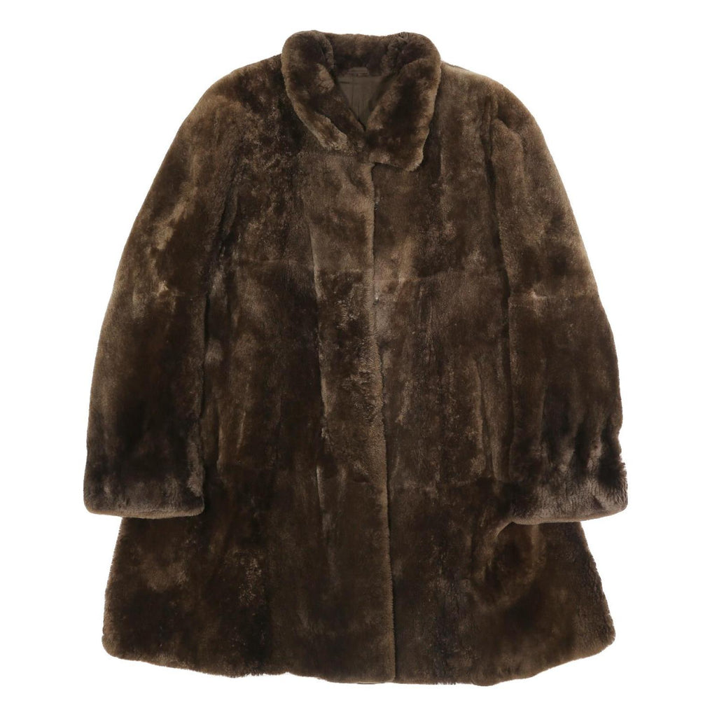 Womens Brown Synthetic Faux Fur Button Jacket L Plush Warm Winter