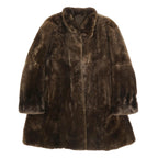 Womens Brown Synthetic Faux Fur Button Jacket L Plush Warm Winter
