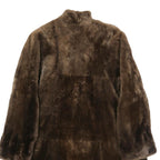 Womens Brown Synthetic Faux Fur Button Jacket L Plush Warm Winter