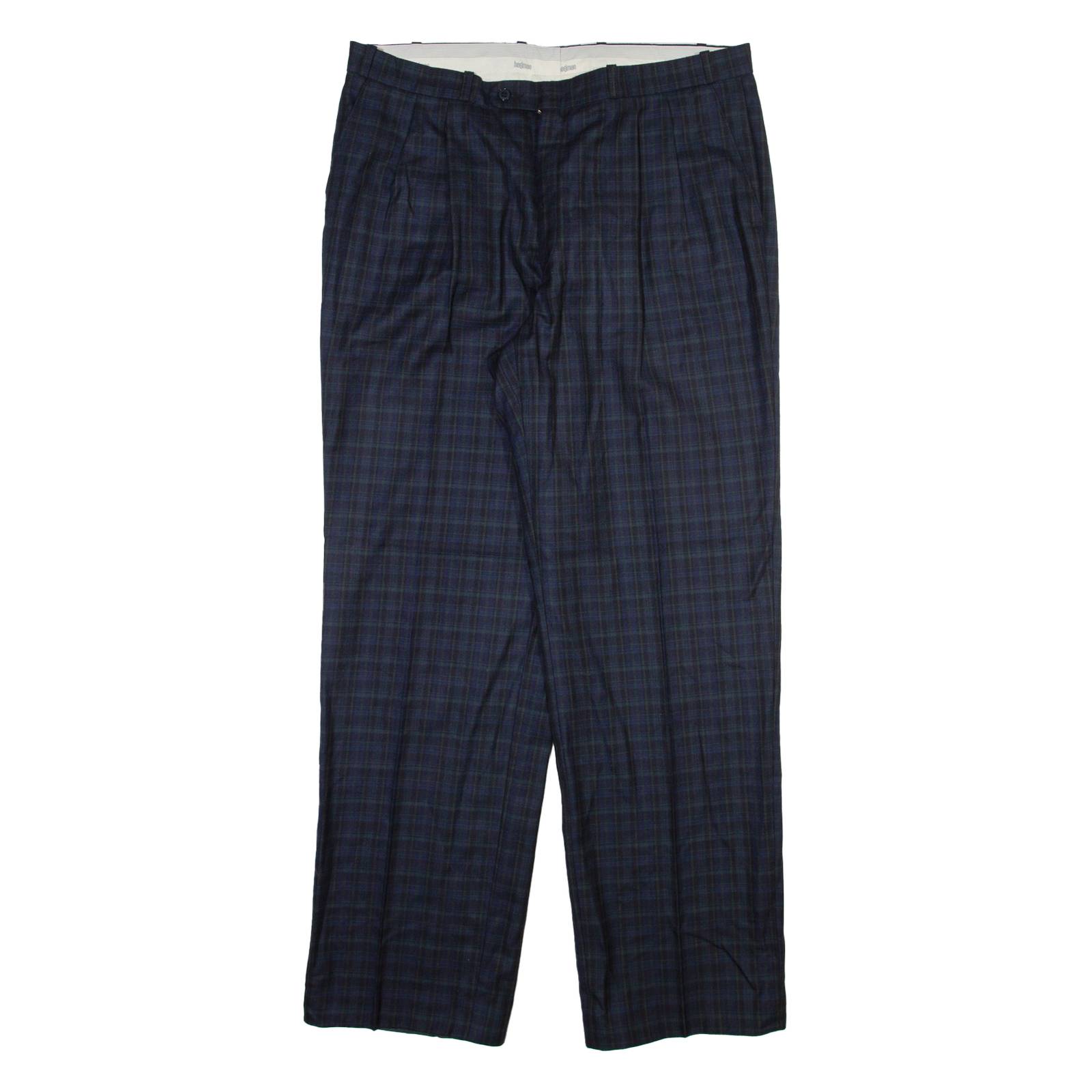 HAGMAN Mens Trousers Blue Regular Straight Wool W36 L32